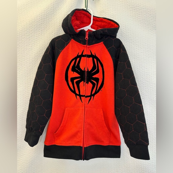 Spiderman Other - SPIDER-MAN Boys Red Black Full Zip Hoodie Size 8 Marvel Spider Logo Sweatshirt